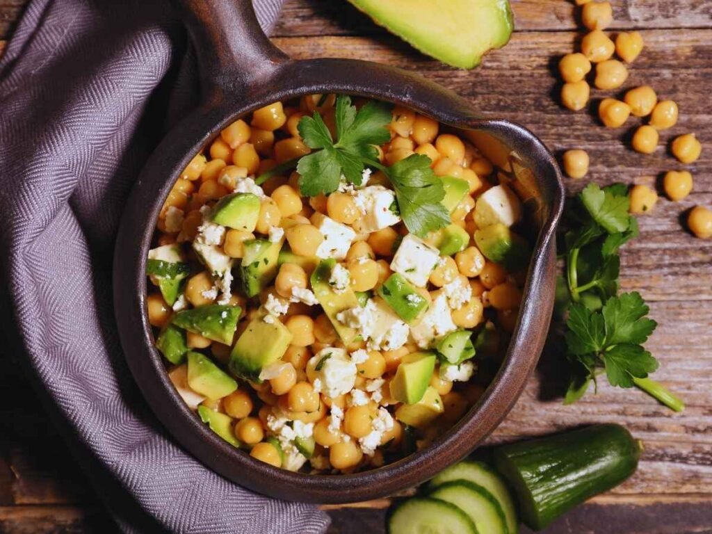 pasta avocado chickpea salad