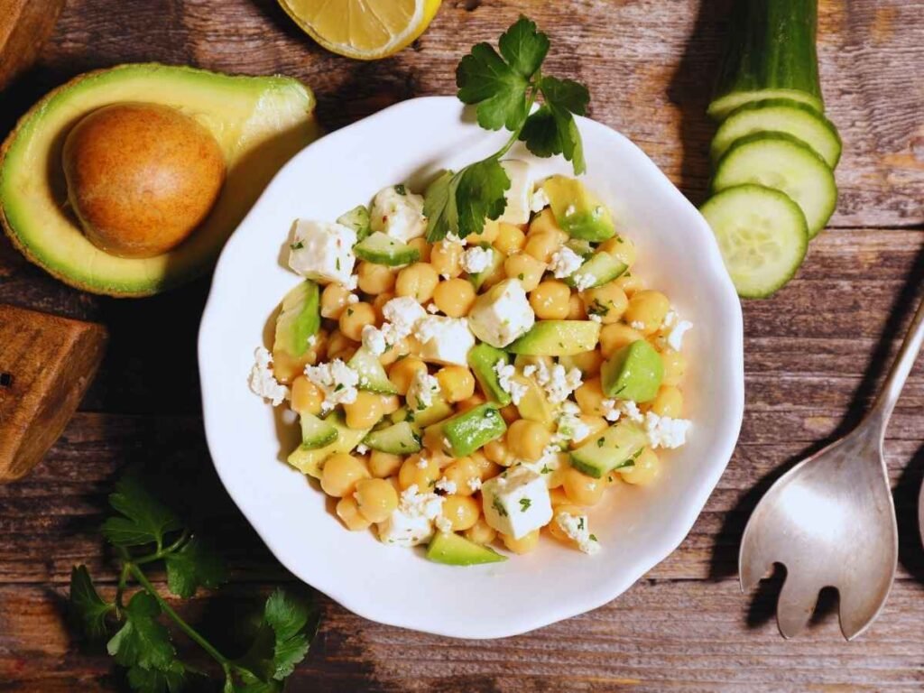 pasta avocado chickpea salad